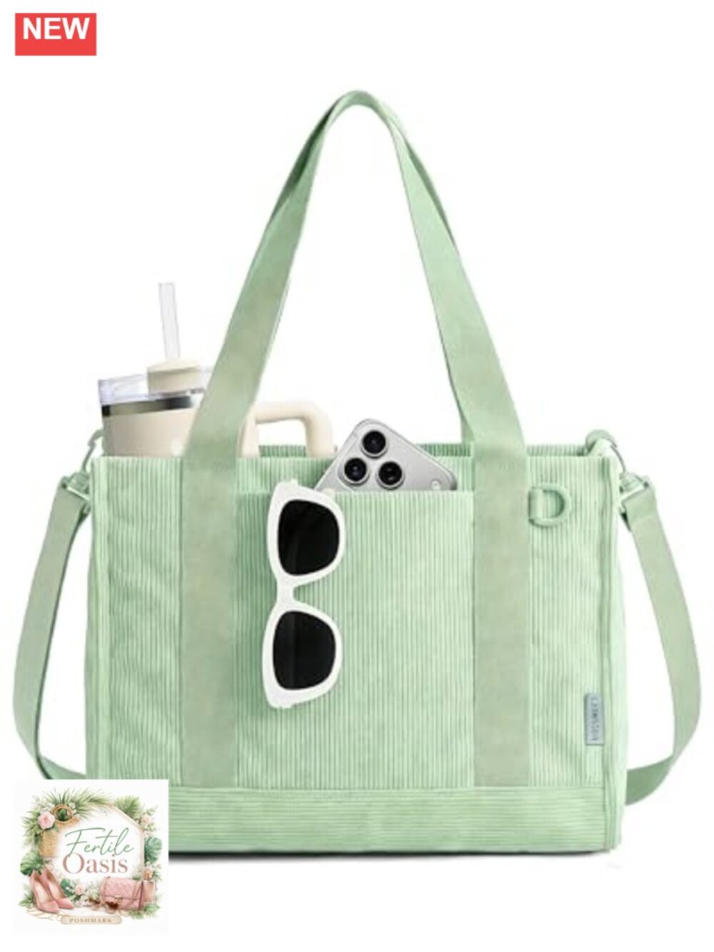 Corduroy Tote Bag Small Laptop Handbag with Crossbody Strap Fits 14in Laptop